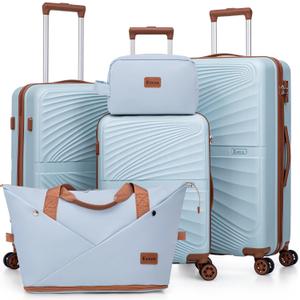 Luggage Sets 5 Piece, Suitcases with Wheels, ABS Hard Case Luggage with TSA Lock Spinner Wheels, Carry On Luggage Set (20/24/28 inch) (Sky blue)