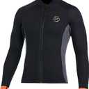 Wetsuit Top 3mm Neoprene Wetsuit Jacket Men Front Zip Long Sleeve Diving Suit for Swimming Surfing Snorkeling Kayaking Scuba Diving XL Size Black