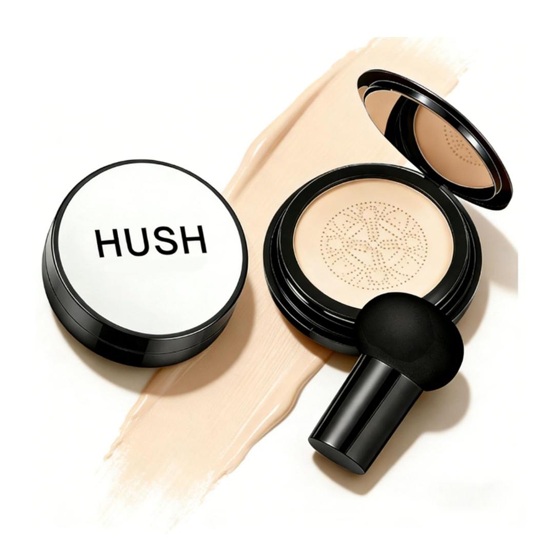 Hush Foundation for Mature Skin, Mushroom Head Air Cushion CC Cream, Full Coverage Foundation BB Cream for All Skin Types (Natural)