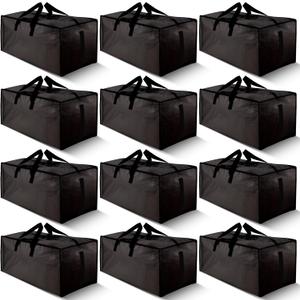 12 Pack Large Strong Moving Bags with Zippers & Carrying Handles - Water-Resistant - Heavy Duty Storage Tote for Space Saving Moving Storage, Fold Flat, Alternative to Moving Box (Black)