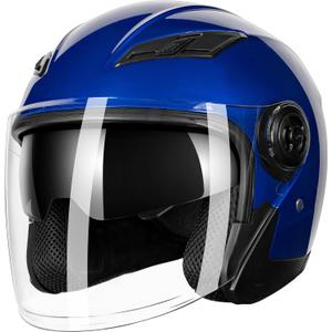 Adult 3/4 Open Face Motorcycle Helmet, Double Visor Motorbike Scooter Ebike Moped Cruiser Helmets for Men and Women DOT Approved