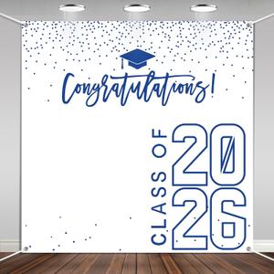 Class of 2026 Graduations Backdrop Congrats Grad Party Photo Background, 6 * 6ft Large Booth Props Congratulations Banner for 2026 Graduation Party Decorations Supplies (White Blue)
