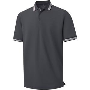 Men's Pique Polo Shirts Long Sleeve Cotton Blend Tipped Casual Collared Polo Shirts Business Classic Fit (Gray, XXL)