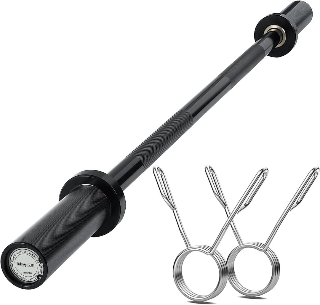 MAYCAN Olympic Barbell straight Bar, 4FT Bearing Barbell Bar Comes with Two Spring Collars Suitable for Weightlifting, Hip Thrusts, Squats and Lunges