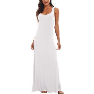 Urban CoCo Women's Scoop Neck Solid Sleeveless Summer Beach Tank Top Casual Maxi Dress (Large, White)