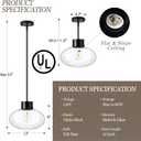 Large Globe Glass Pendant Lights, 12" Modern Black Pendant Lights Kitchen Island with Clear Glass and Rods, Farmhouse Hanging Lighting for Kitchen Dining Room Entryway, OS-JJ1513-1PLBK