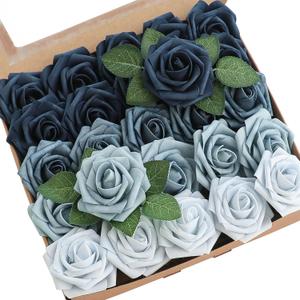 Floroom Artificial Flowers 25pcs Real Looking Blue Ombre Colors Foam Fake Roses with Stems for DIY Wedding Bouquets Bridal Shower Centerpieces Floral Arrangements Party Tables Home Decorations (25pcs Regular 3", Shades of Blue)