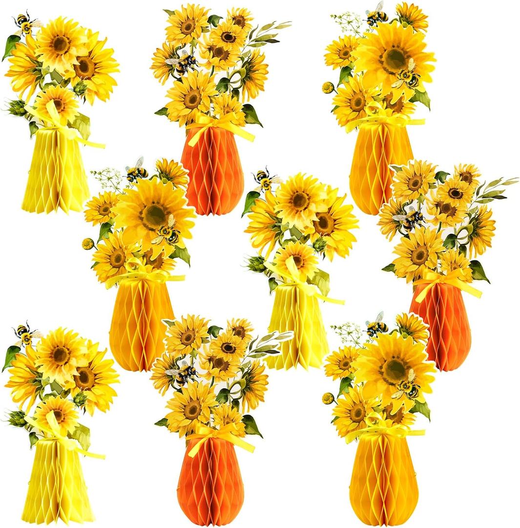 SUNBEAUTY 9 PCS Sunflower Honeycomb Centerpieces Sunflower Party Decorations Yellow Honeycomb Table Centerpiece for Spring Summer Garden Themed Birthday Baby Shower Decor