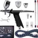 Airbrush Set Single Action Air Brush Pen 0.3mm with Extra 0.5 0.8 mm Needles,Airbrush Hose and 2CC/5CC/13CC Cup Kit