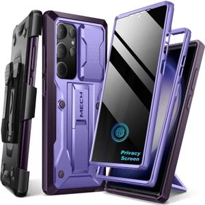 TONGATE for Samsung Galaxy S23 Ultra Case, [Built-in Slide Camera Cover & Screen Protector] [2 Front Frame]Military Grade Shockproof S23 Ultra Phone Case with Kickstand & Belt-Clip 6.8",Privacy Purple