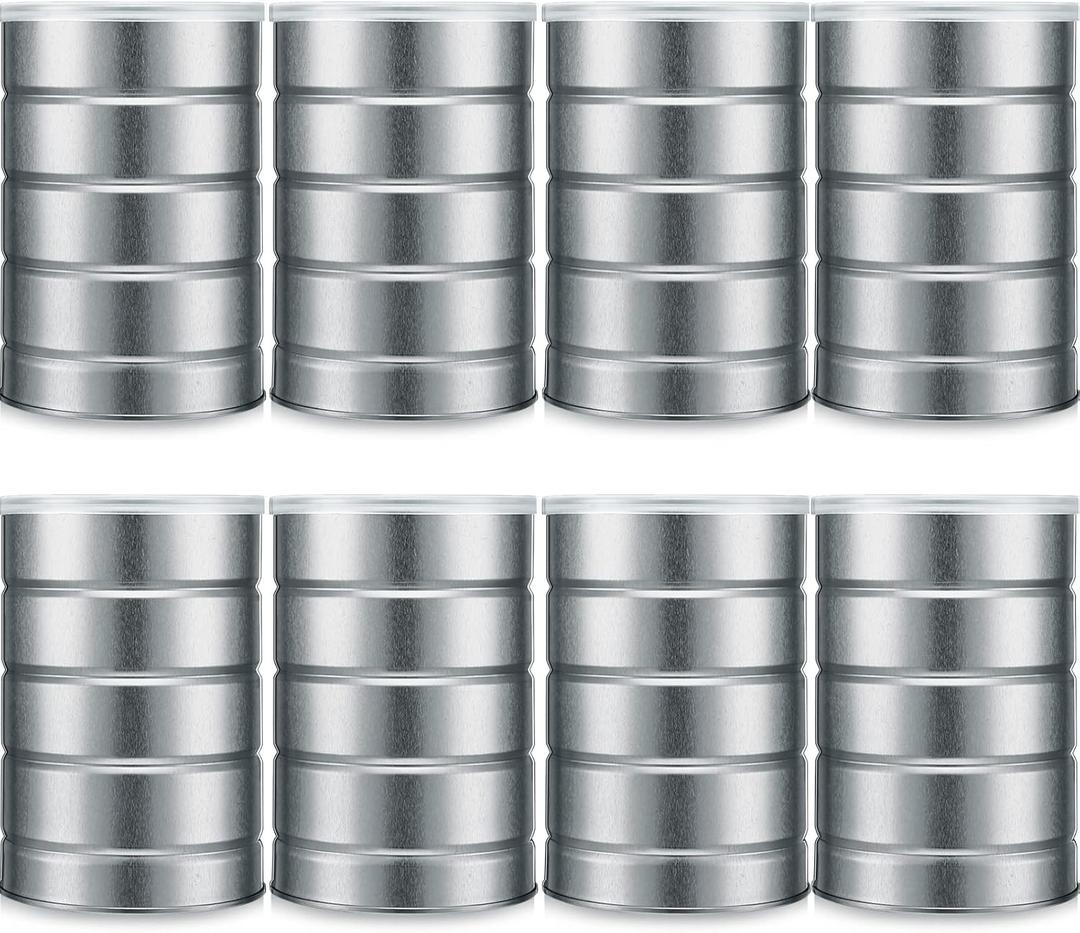 Jadive 8 Pcs Empty Coffee Cans with Lids Metal Tin Can for Kitchen Storage Loose Leaf Tea Containers Round Coffee Tin Metal Canister Tea Sugar Storage Packaging or Arts Crafts