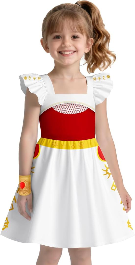 Zombies Dress for Girls Kids Daywalker Outfit Square Neck Dresses Party Halloween (110, White)
