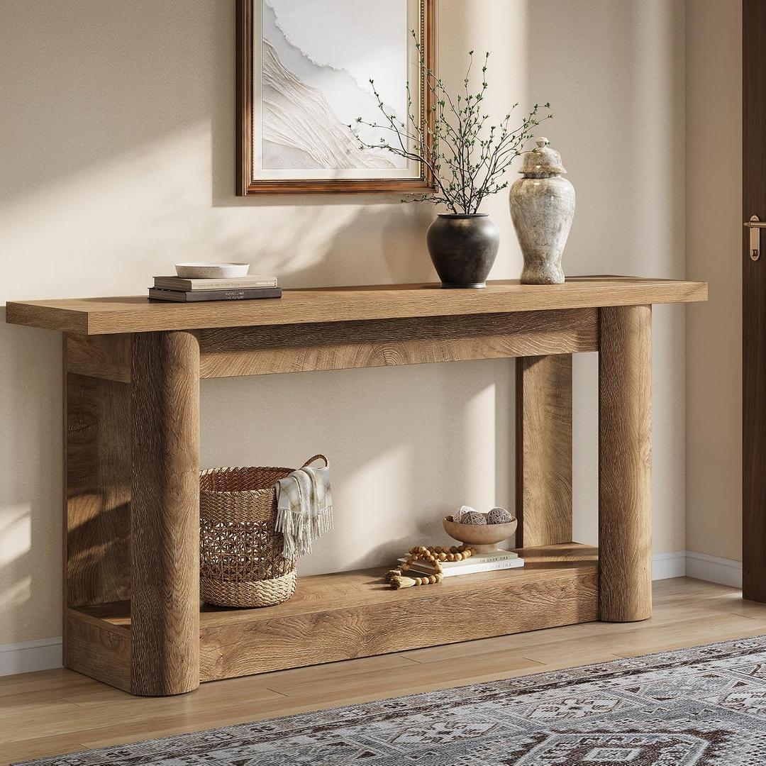 Tribesigns 63-Inch Farmhouse Console Table, 2-Tier Storage Sofa Table Behind The Couch, Narrow Long Entryway Furniture for Home Hallway, Entrance, Living Room, Brown, 62.99 inches x 11.81 inches x 31.5 inches