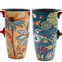 Topadorn 17 oz Tall Ceramic Travel Mug Coffee Cup with Sealed Lid, set of 2