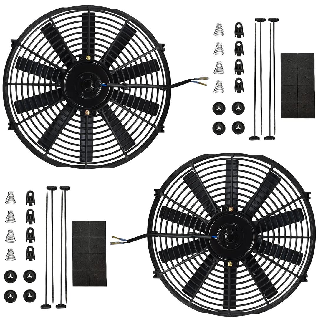 MuHize Electric Electric Radiator Cooling Fan - Upgraded 14" Universal High Performance Fan Push/Pull Electric Radiator Cooling Assembly Reversible 12V 80W with Mount Kit (Pack of 2)