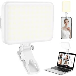 60 LED Portable Selfie Light Video Conference Lighting with Clip & Camera Tripod Adapter Rechargeable 2200mAh CRI 97+, 9 Light Modes for Phone iPhone Webcam Laptop Photo Makeup (Pearl White)