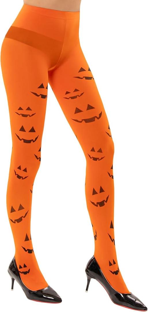 MANZI Halloween Tights Women Colored Spider Bat Skull Pattern Stockings Adults High Waist Pantyhose, One Size