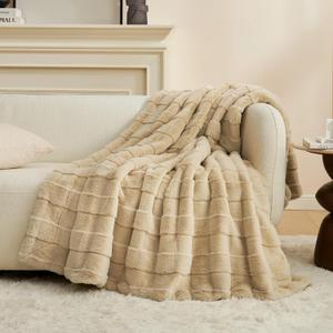 Cozy Bliss Fluffy Faux Fur Throw Blanket for Couch,Lightweight Cozy Soft Beige Throw Blankets for Sofa Bed Living Room,50x60 Inches (Throw(50" x 60"))