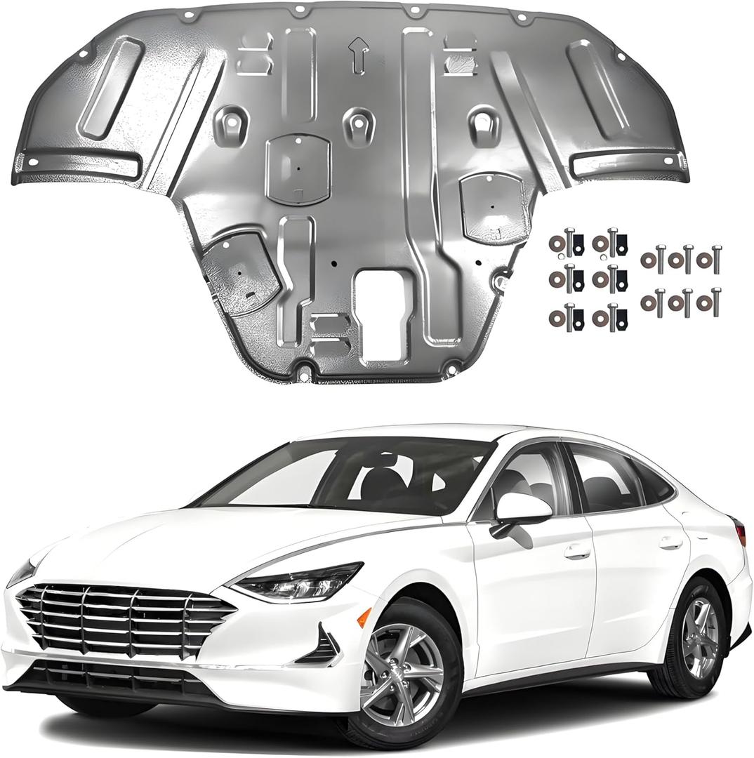 Steel Engine Splash Shield Fit for Hyundai Sonata 2020 2021 2022 2023 Front Skid Plate Heavy-Duty Lower Engine Cover Guard Fit for Sonata Engine Shield w/Screw Hardware (Grey Silver)
