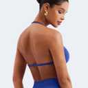 VOYJOY Impact Strappy Bra Sports Bras for Women Basic Crop Workout Sexy Tank Gym Yoga Bra (Blue, L)