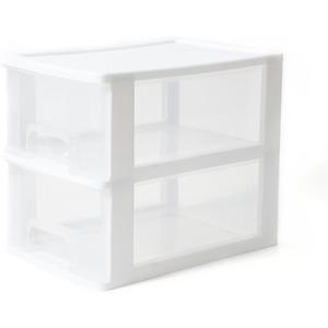 Small White 2 Drawer Organizer, Desktop Plastic Drawer Storage Organizer for Home, Office