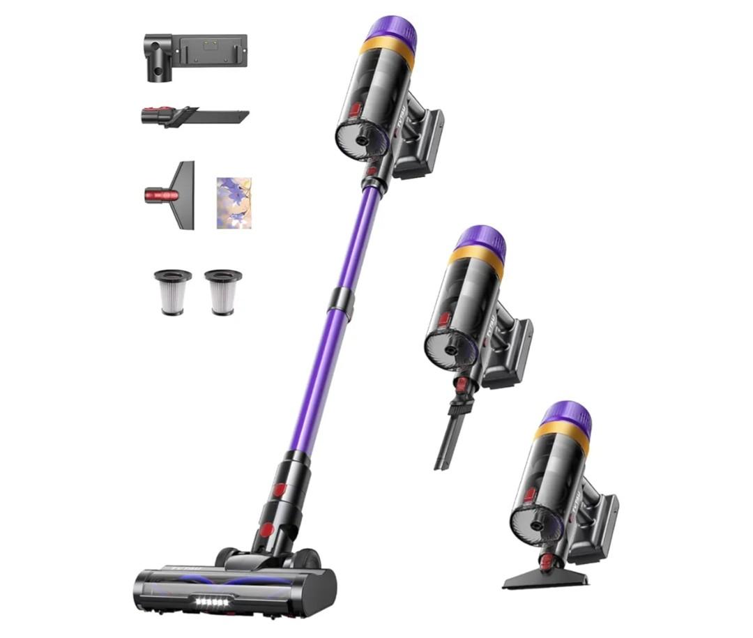 Cordless Vacuum Cleaner, Self-Standing 620W 55KPA 75Min Runtime Stick Vacuum for Home, 1.8L Dust Cup, LED Display, Anti-Tangle, 8-Stage Filtration, for Hardwood Floor Carpet Pet Hair