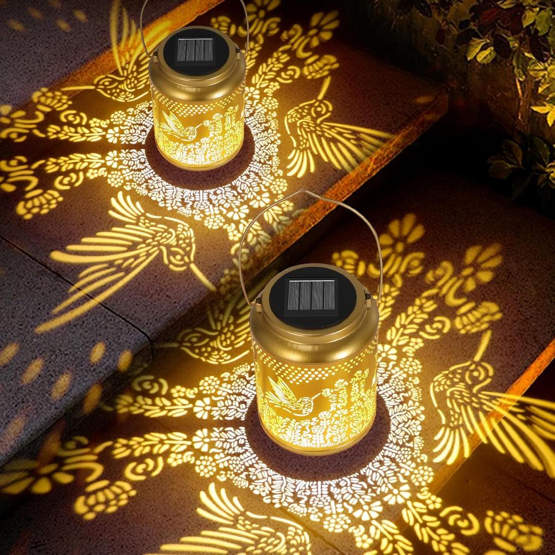 Hummingbird Solar Lanterns Outdoor Waterproof, Mothers Day Gifts for Mom Grandma, Garden Decor Hanging Solar Lights Outdoor for Patio,Yard,Backyard,Porch (2 Pack)