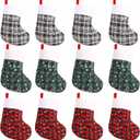 FOIMAS 12pcs Mini Christmas Stockings,8" Buffalo Plaid Xmas Hanging Stocking with Snowflake for Christmas Tree Fireplace Farmhouse Tableware Home Decoration