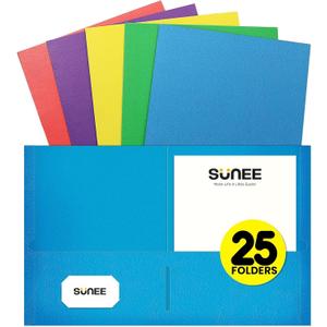 SUNEE Folders with Pockets(25 Pack, Assorted Colors), 2 Pocket Folders Fit Letter Size Paper, Paper File Folder for School Office Home Business (Multicolored)