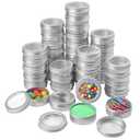 Biugaaufai 44 Pieces 2 oz Tin Cans with Clear Window, Round Metal Tins Screw Top,2 oz Metal Round Cans with Clear Lid for Kitchen Office Candles Candies and Gifts Holding