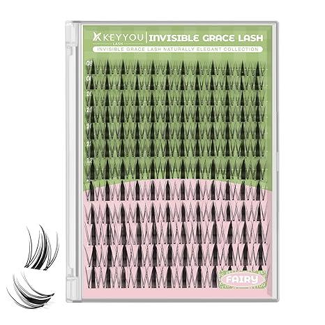 KEYYOU Fairy Lash Clusters 144Pcs D Curl Manga Lash Extension Eyelash Extension Wispy Natural Invisible Band Lash with Waterproof DIY Lash Extension at Home(FairyD818MIX)