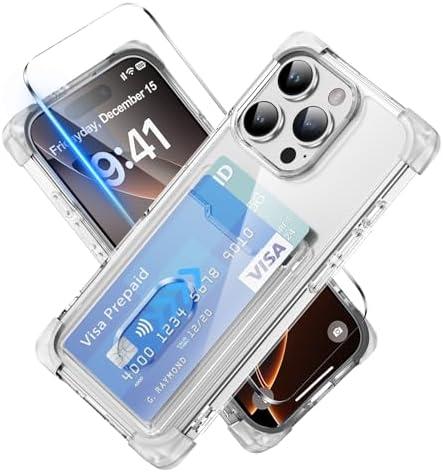 Benbenjaytek for iPhone 16 Pro Max Wallet Clear Case with Card Holder + 1 Screen Protector, Heavy Duty Protection Shockproof Anti-Yellow Protective Cover for iPhone 16 Pro Max 6.9″ (Clear) Set of 3