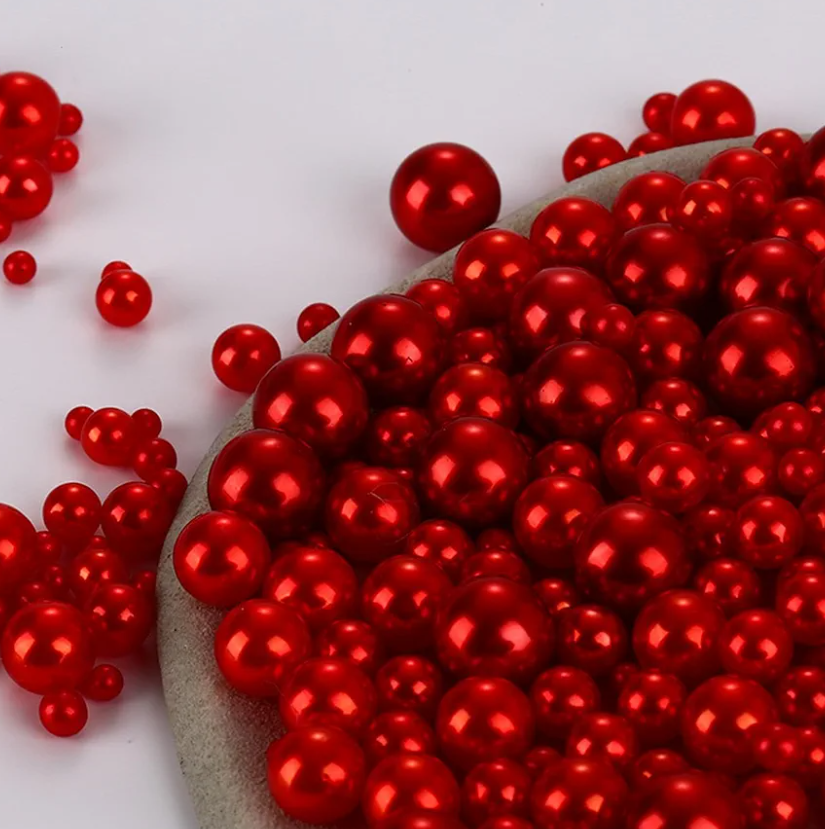 Assorted Pearls Beads, No Holes, 3-10mm Crafts, Red Loose Pearls for Vase Fillers, DIY, Table Scatter, Wedding, Birthday Party, Home Decoration