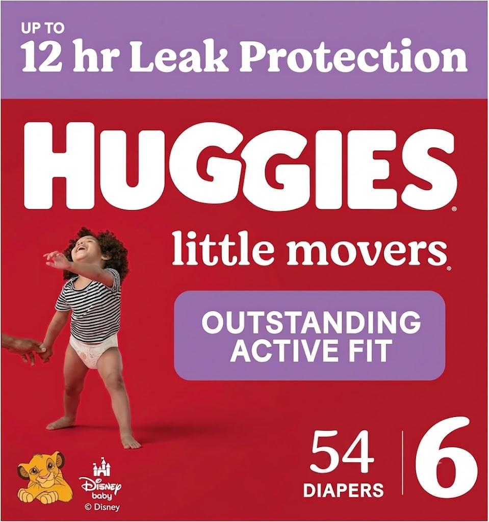 Huggies Size 6 Diapers, Little Movers Baby Diapers, Size 6 (35+ lbs), 54 Count