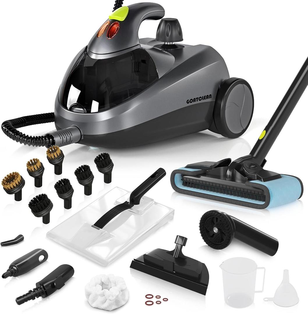 Heavy-Duty Steam Cleaner - 1500W Multipurpose Handheld Floor Steamer with 22 Accessories 16ft Cord for Home, Car Detailing, Tile, Grout, Carpet, Wallpaper, Upholstery, Window, Deep Cleaning