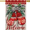 Merry Christmas House Flag 28 x 40 Inch Winter Gloves Decorative Double Sided Burlap Flag Holiday Banners for Winter Xmas Farm House Yard Decoration
