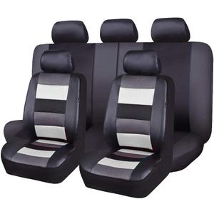 Flying Banner Car Seat Covers Full Set Front Seats and Rear Bench Black Leather and Red Fabric Mesh Cover Breathable Black with Grey and White Color (White)