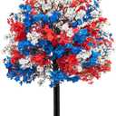 4th of July Babys Breath Artificial Flowers Topiary Ball Tree with Ground Stake, 20inch Red White and Blue Patriotic Flowers for Planter Porch Patio Yard Garden Decor