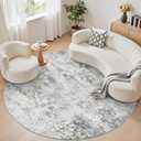 WITSHOCK 8ft Round Area Rug for Living Room: 8x8 Washable Neutral Modern Abstract Soft Thin Rug Indoor Floor No Slip Rug Carpet for Bedroom Under Dining Table Home Office Decor (Gray)