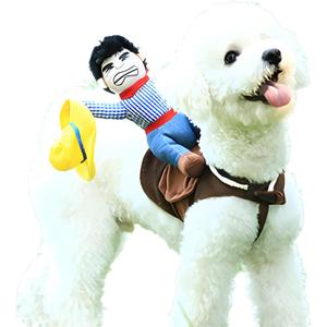 DELIFUR Dog Halloween Costume Funny Dog Cowboy Riding Costume Pet Costume Cat Suit Cowboy Rider Style for Small Medium Large Dogs (Cowboy, Large)