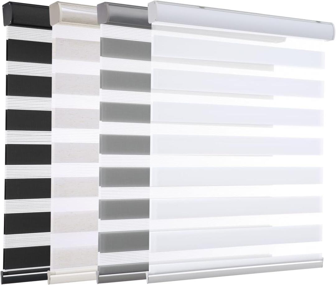 MYshade Cordless Zebra Blinds - Dual Layer Light Filtering & Blackout Privacy Shades, Day/Night Window Blinds for Bedroom/Living Room/Office, Free-Stop Easy Install Cordless (White-40 W x 72" H