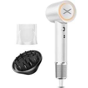 High-Speed Hair Dryer, 110,000 RPM Ionic Blow Dryer with 200 Million Negative Ions, Quiet (51dB), Thermo-Control, Fast Drying, Magnetic Diffuser & Nozzle for Women, Men, and Kids (White)