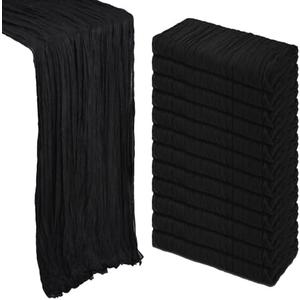 12 Pack Black Cheesecloth Table Runner 10Ft Gauze Cheese Cloth Table Runner 35x120 Inch Boho Sheer Rustic Fabric for Party Decor Baby Shower Wedding Centerpiece Home Table Decorations