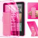 Clear Case with Stand for 7" All-New Kindle Paperwhite Cases 2024 (12th Gen) & Kindle Colorsoft Signature Edition | Anti-Yellowing, Ultra Slim Scratch-Proof Kindle Cover with Left-and-Right Hand Strap (C-Rose Red)