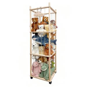 Stuffed Animal Storage, 53.9 Inch Wooden Large Stuffed Animal Zoo Organizers with Wheels, Stuffy Plushies Storage Holder with Elastic Band & Solid Base, Plushies Storage for Playroom Bedroom Nursery