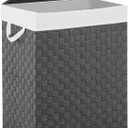 YOUDENOVA Handwoven Laundry Basket Hamper with Removable Liner Bag and Lid, Collapsible Clothes Hamper with Handle, Grey
