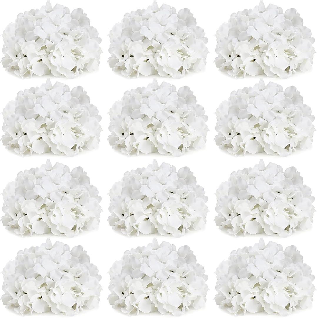 11.81 Inch Hydrangea Flower Balls for Centerpieces - 12 PCS Artificial Floral Arrangement Large Fake Silk Kissing Ball for Wedding Table Home Party Decor - White