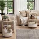 Round Side Table with Storage Basket, End Table Living Room, 15.75" Dia