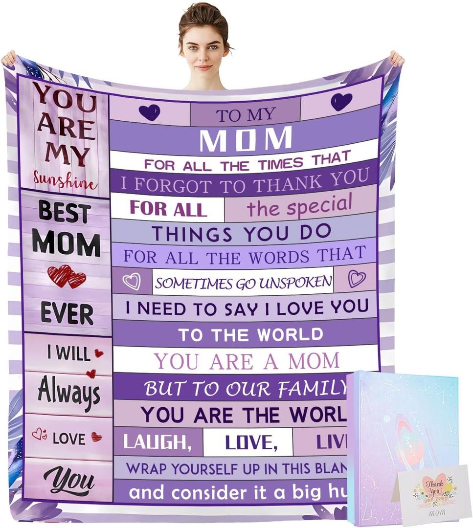 Super Soft Thickened Flannel Throw Blanket, 60" x 50", Mom's Birthday Gift with Card & Box