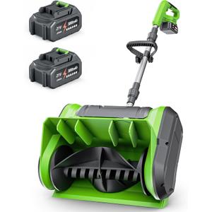 DEGGE Electric Cordless Snow Shovel, 2X 3.0Ah/ 21V/ 12-Inch Battery Snow Blower with Directional Plate & Adjustable Front Handle, Snow Removal for Driveway Sidewalk, Steps, Patio (Charger Included) (Green)